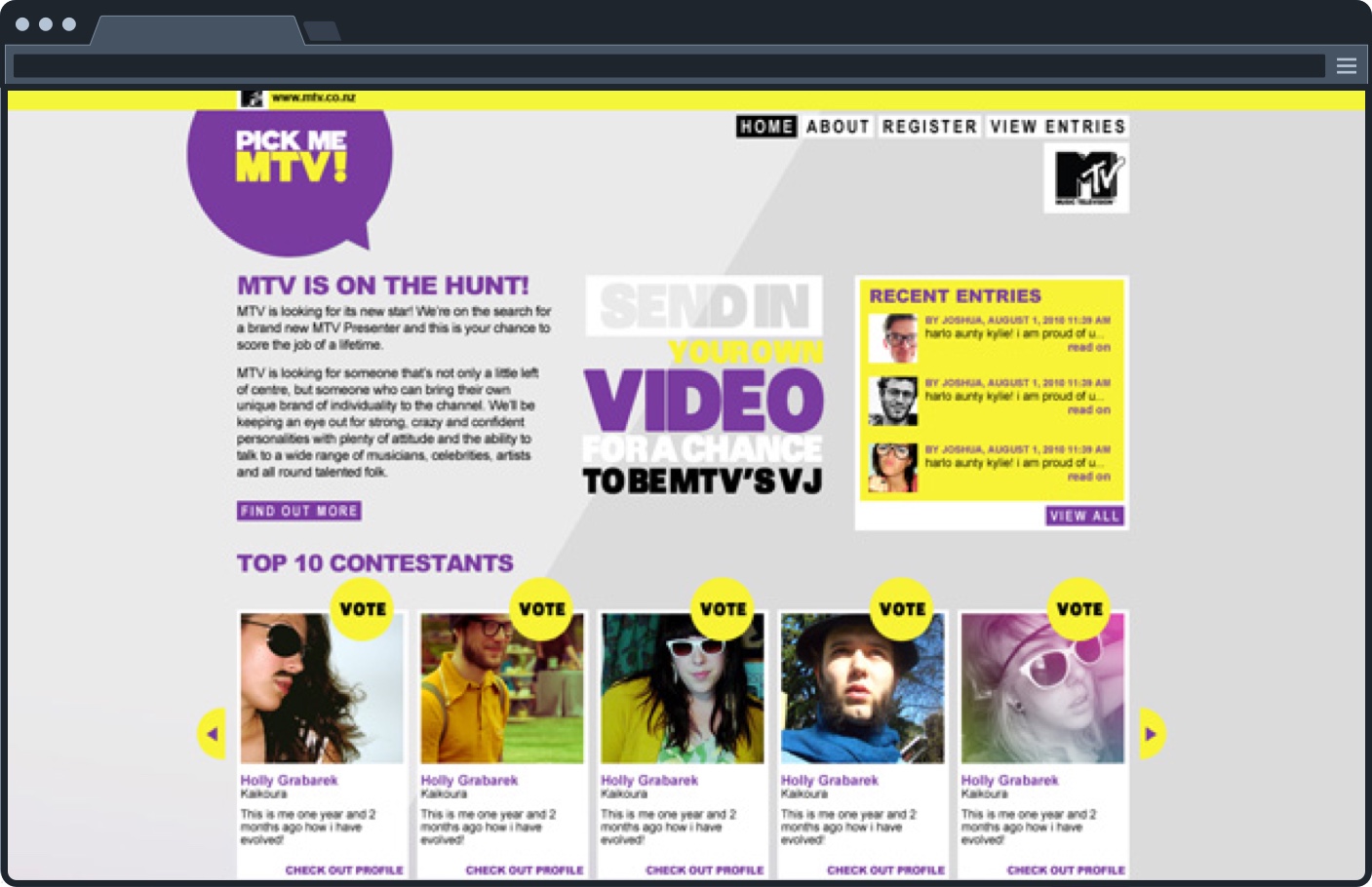 Pick Me MTV homepage