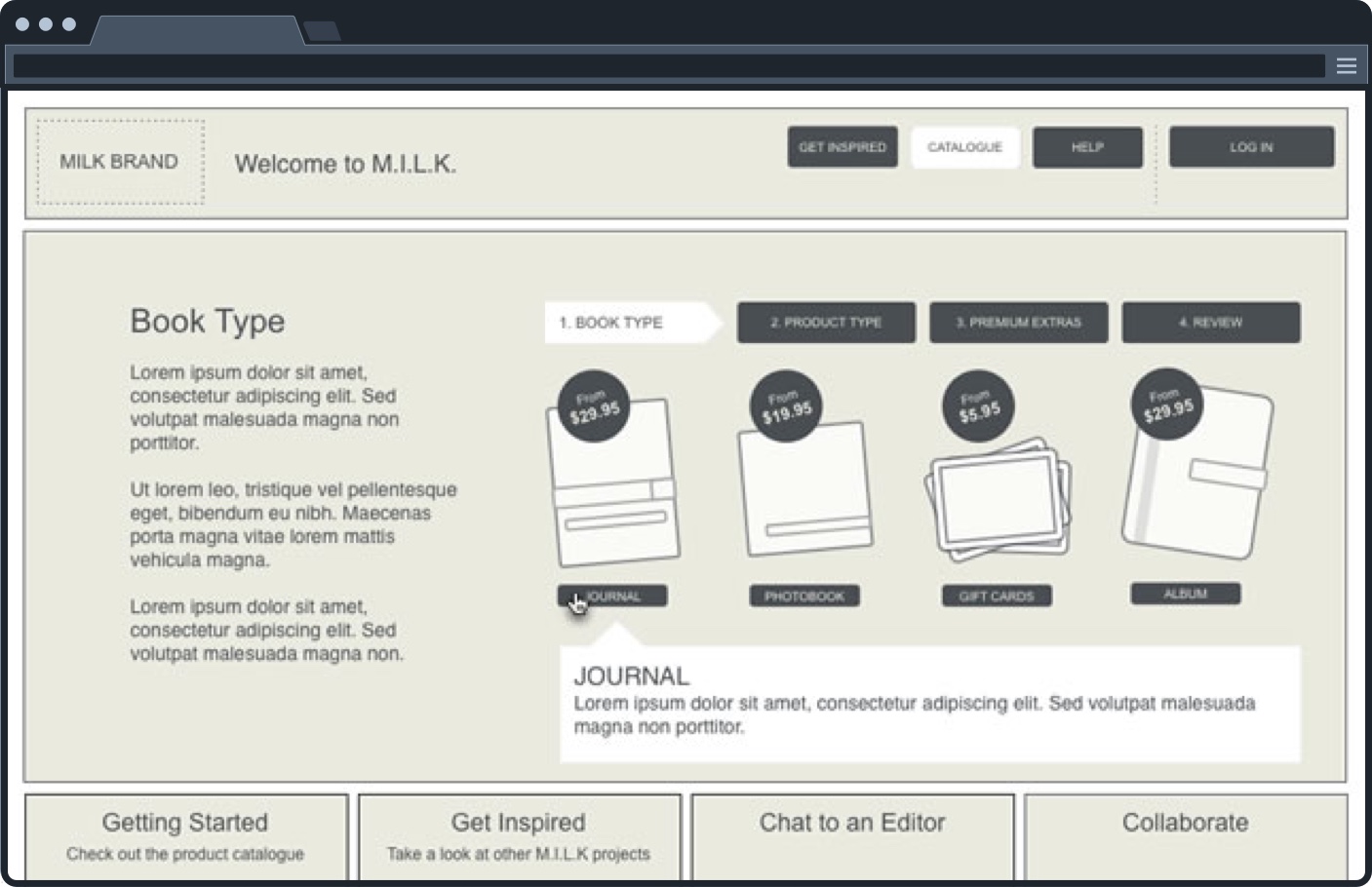 Milkbooks homepage prototype