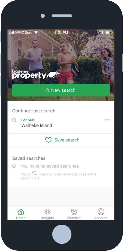 Trade Me Property App home screen for iOS
