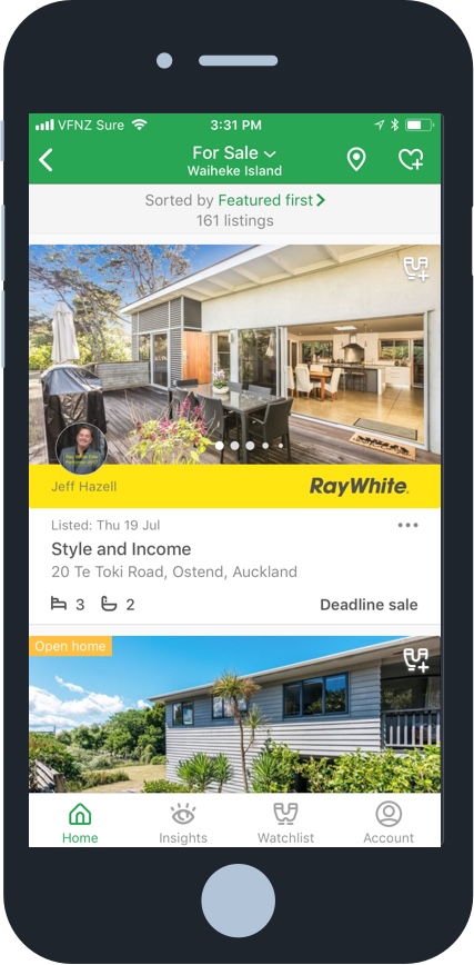 Trade Me Property App search results for iOS